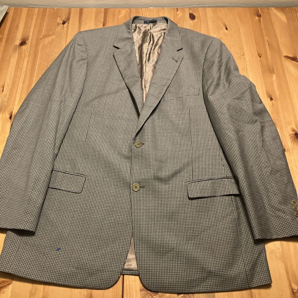 Turnbury Mens 100% Wool Brown Houndstooth Blazer Sport Coat 46L F65ZT301